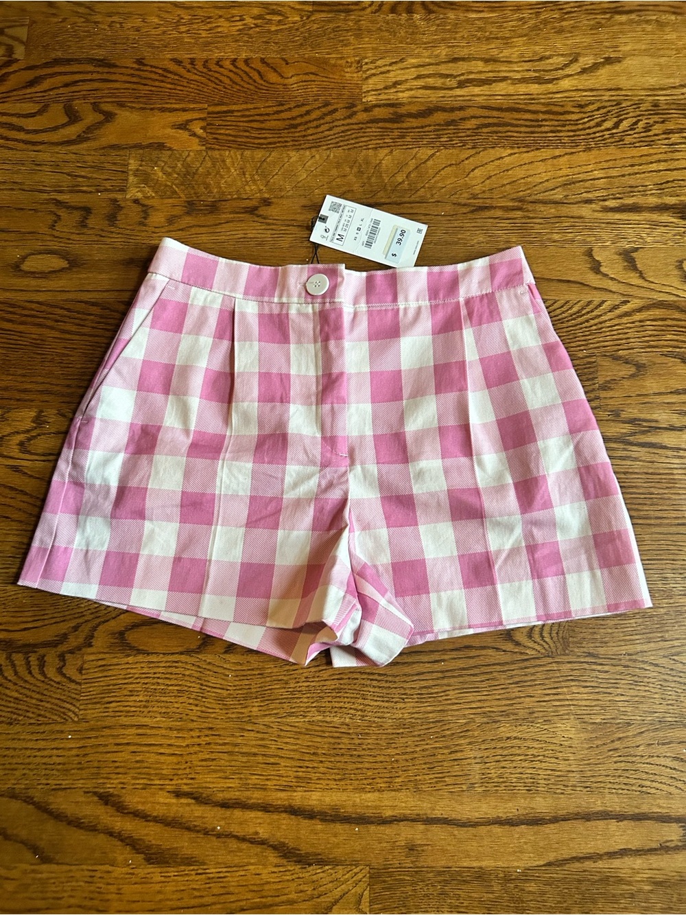 Zara Pink White Gingham High Waist Shorts NWT Size Medium - Picture 3 of 6